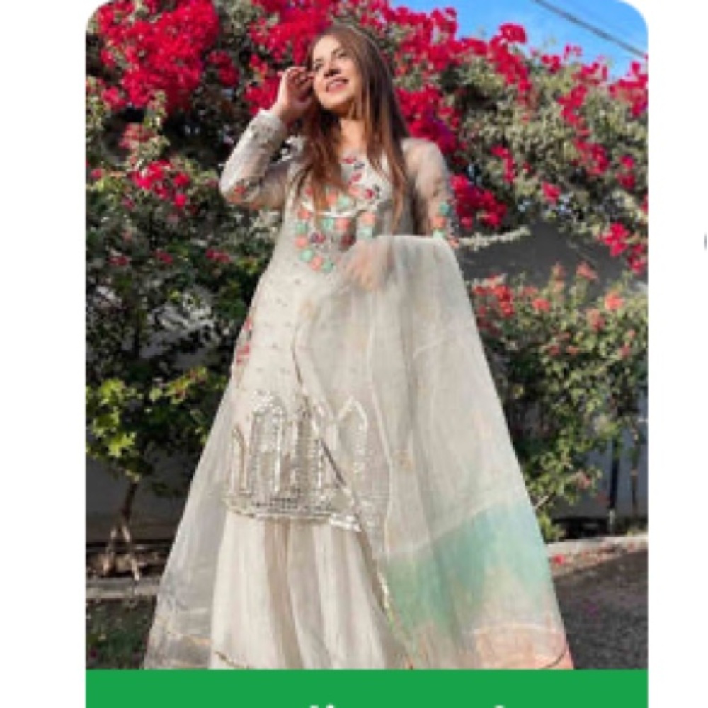 Nikah Pakistani Cream and Gold Embroidered dress sharara  with mirror work